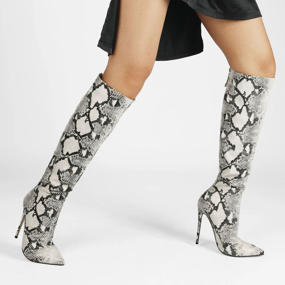 Европейская и американская мода внешней торговли плюс размер подиума указал змея штраф высокий каблук сапоги до колен фабрика теперь сделать трансграничной электронной коммерции поставок