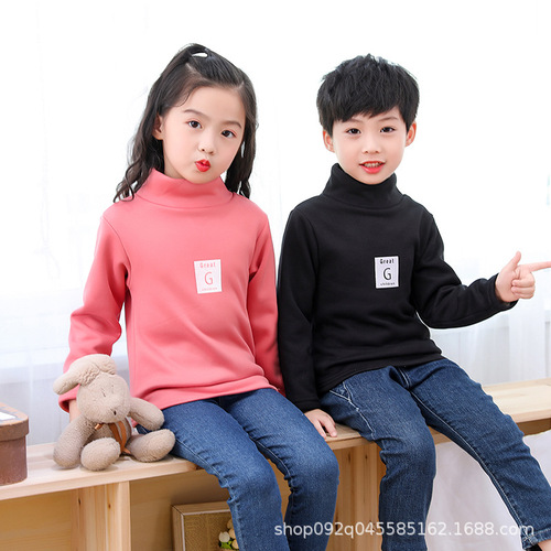  Children's Base Shirt Half-Neck Fleece Men and Women's Children Striped Long-Sleeve Warm Top Trendy Korean Version Autumn and Winter Children's Clothing