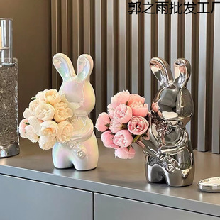 Creative Art Hand-Held Rabbit Vase, High-End Vase Decoration, Living Room Flower Arrangement, Desktop Decoration, Housewarming Decoration