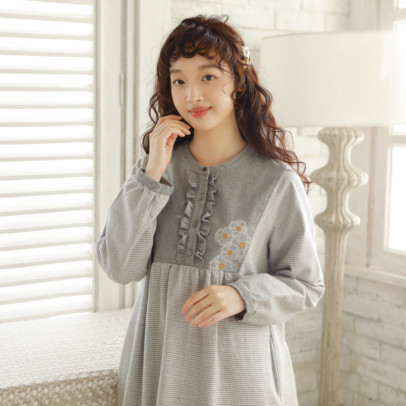 Pajama skirts for women in spring and autumn 2023, new pure cotton suede long sleeved pajamas for autumn and winter, women's pajamas for home wear