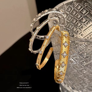 Real Gold Electroplated Zircon Flower Bracelet Light Luxury High Sense Middle Ancient Jewelry Fashion Elegant All-match Bracelet Women's Wholesale