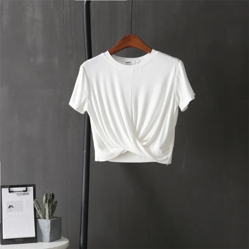 LHH-New Korean Modal Knot Short-sleeved T-shirt Women's Summer Short Slim Sports Casual Top Trendy LHH-New Korean Modal Knot Short-sleeved T-shirt Women's Summer Short Slim Sports Casual Top Trendy