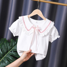 高档童装女童夏季上衣短袖洋气外穿儿童夏装纯棉娃娃领公主t恤潮5