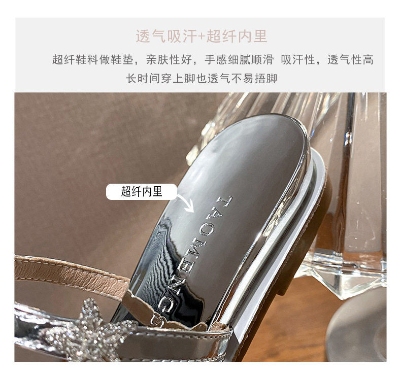 Dép sandal nữ quai ngang đế xuồng đính đá hình ngôi sao và mặt trăng, mũi tròn hở ngón — Màu bạc, Màu nude chi tiết 9