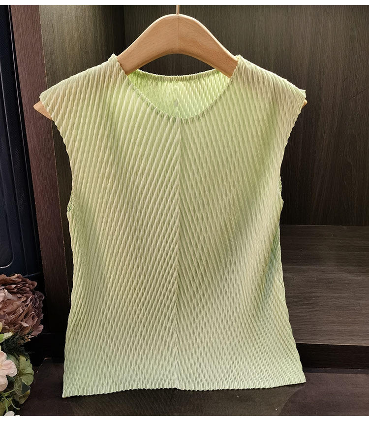 Áo thun ngắn tay cổ chữ V xếp ly vảy rồng đơn giản, thanh lịch đa năng, thiết kế tôn dáng cho nữ mùa hè — Màu đen, Màu xanh lục nhạt, Màu hồng, Màu trắng chi tiết 7