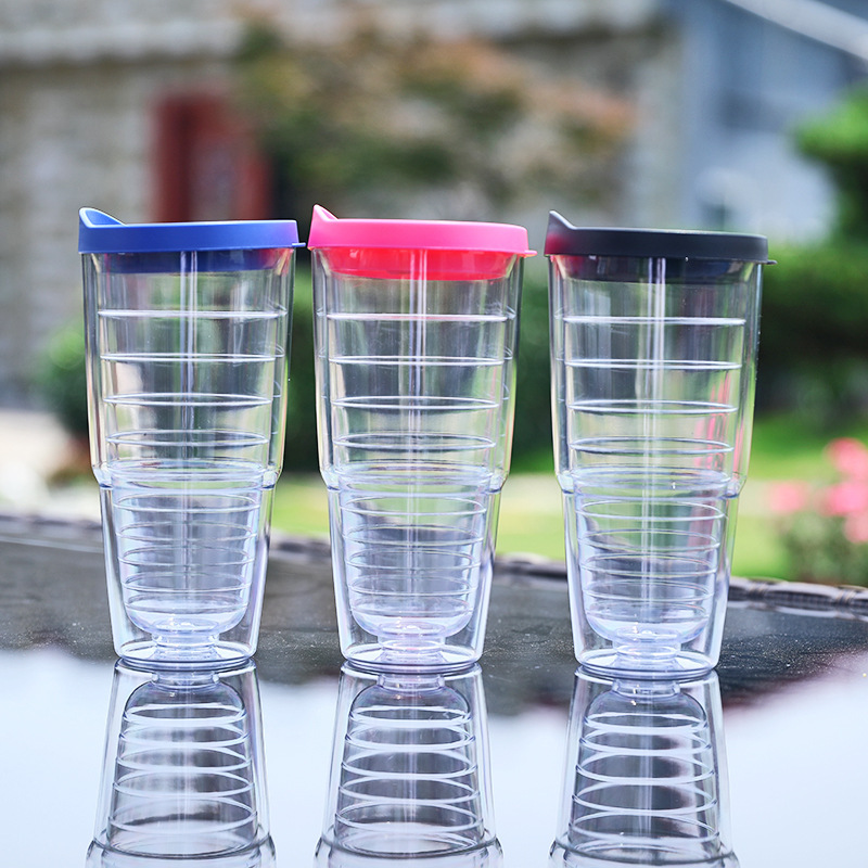 2024 アマゾンヨーロッパとアメリカのプラスチックカップマルチカラーコールドドリンクカップ二層肥厚プラスチックネジプッシュカップ|undefined