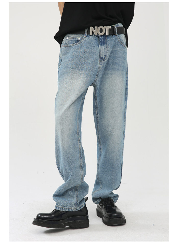 Quần jean nam ống thẳng phong cách Hàn Quốc, quần dài denim xử lý giặt cổ điển tôn chân — Xanh denim chi tiết 7