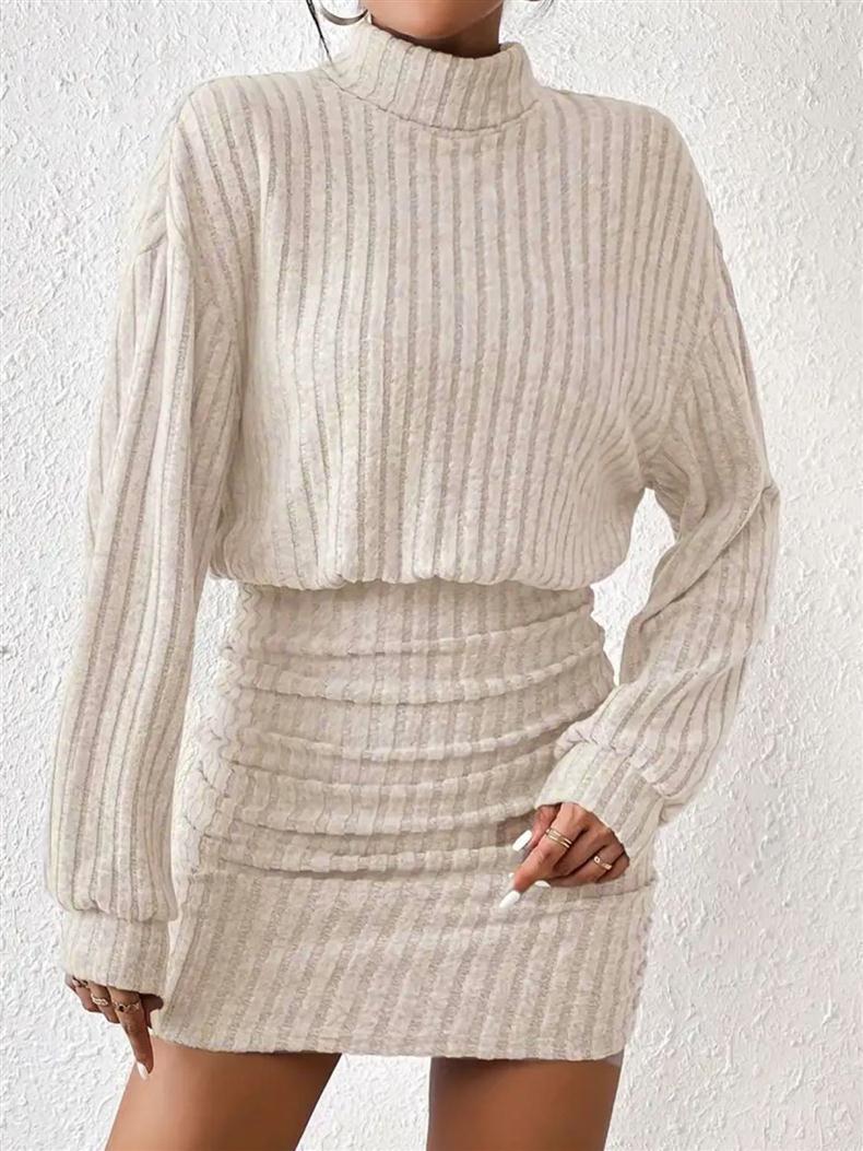 GraceChic Cross-Border European And American 2025 Autumn Winter New Bodycon Long Sleeve High Neck Ribbed Knitted Sexy Dress_voghion.com