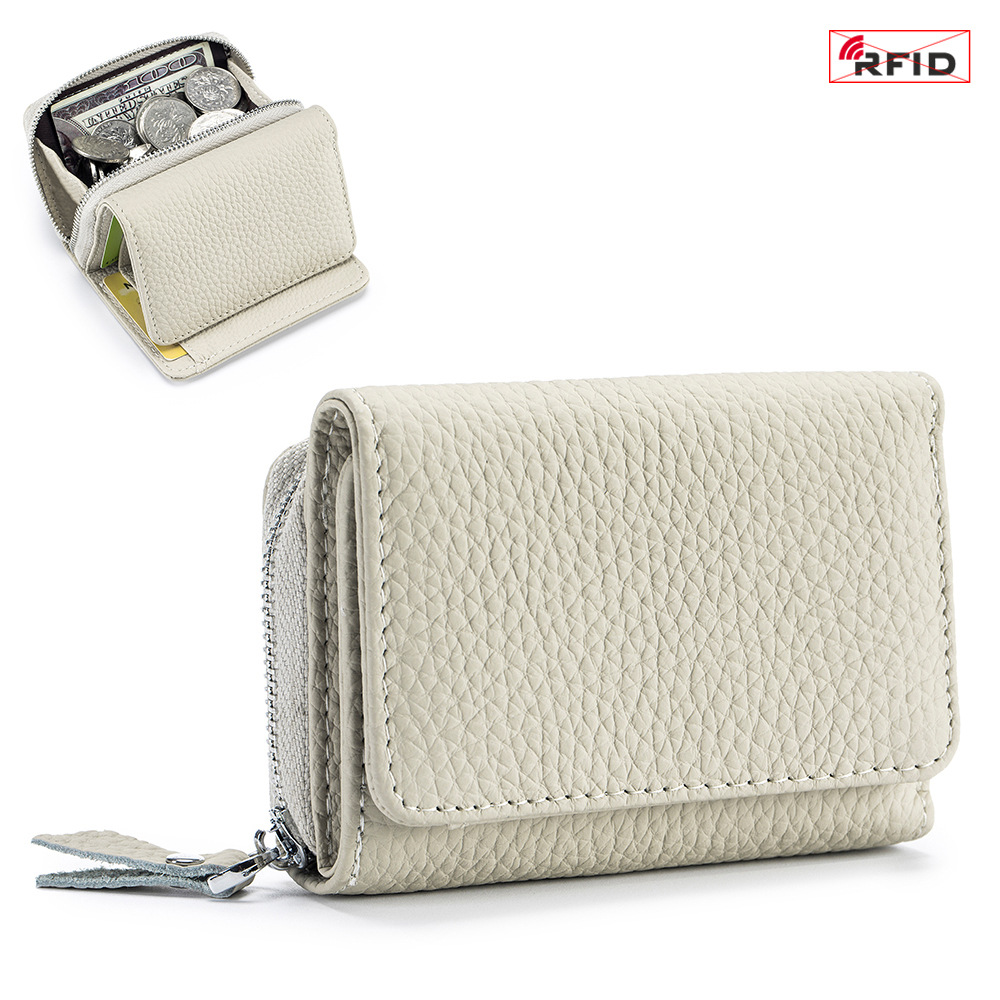 Billetera Plegable con Protección RFID de Cuero Genuino con Bloqueo Antirrobo para Uso Diario