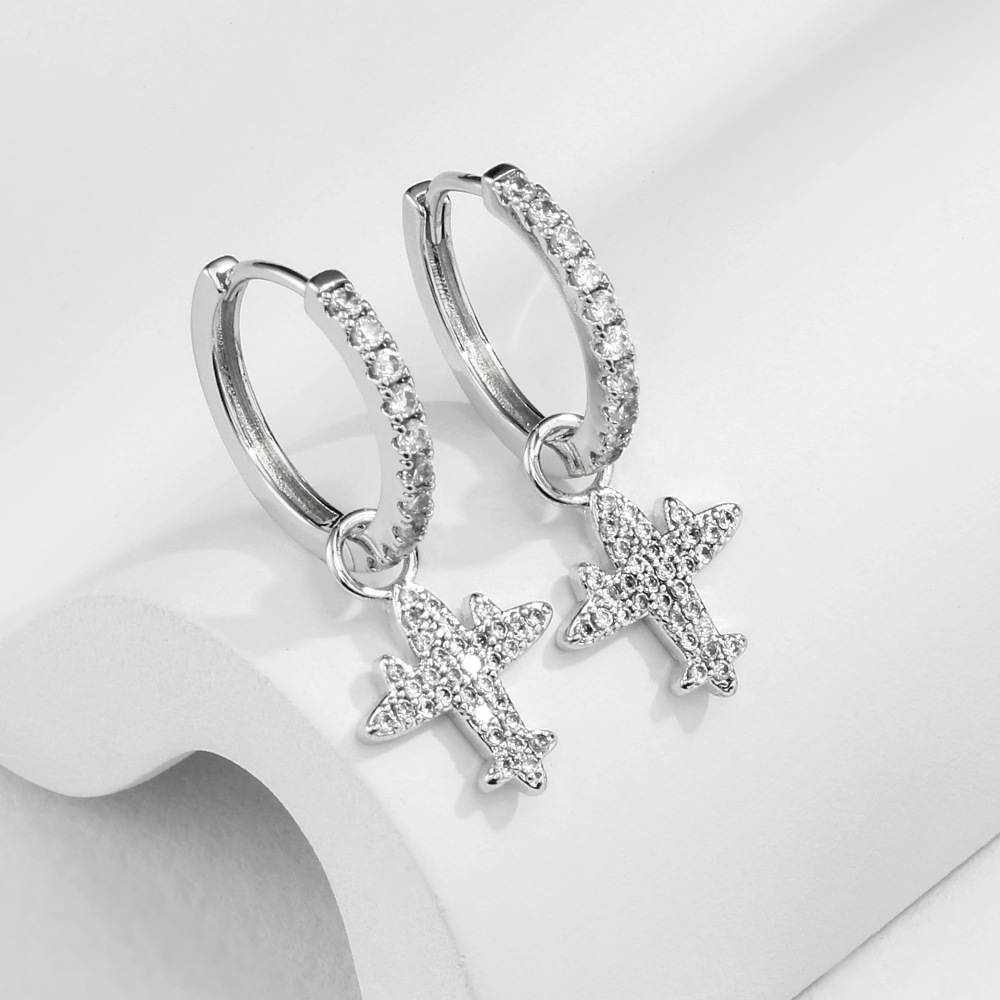 1 Piece Quantity Shopping Occasion 1 Piece Lady Airplane Plating Inlay Copper Zircon Gold Plated Earrings