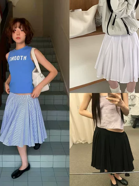Fan Sun·Xh Korean-Style Academy Pleated Skirt Dongdaemun Summer New High-Waisted Slimming A-Line Umbrella Skirt Half Skirt