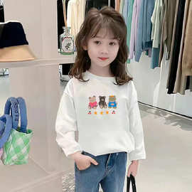 女大童纯棉白色长袖t恤春秋款小女孩打底衫内搭儿童秋季上衣洋气