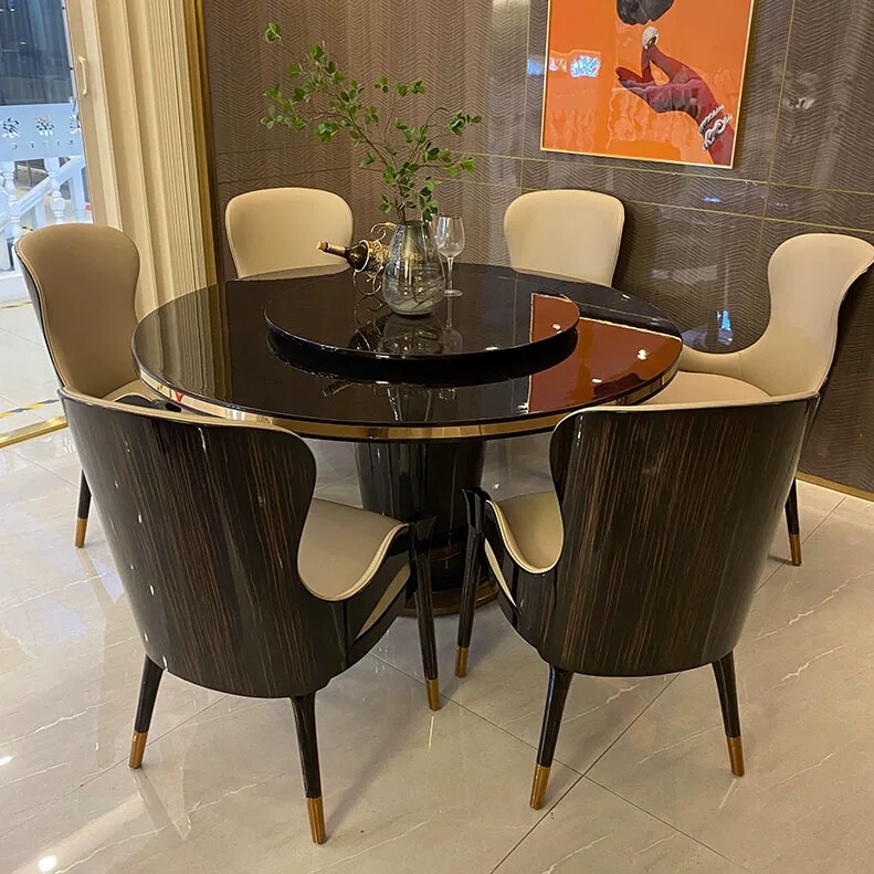 Italian Light Luxury Baking Paint Dining Table and Chair Ebony Wood Grain 1.35 m 1.5m1.8m Solid Wood High-end Round Table Furniture Dining Table Italian Light Luxury Baking Paint Dining Table and Chair Ebony Wood Grain 1.35 m 1.5m1.8m Solid Wood High-end Round Table Furniture Dining Table
