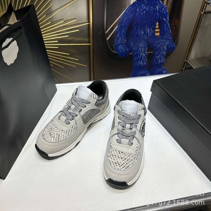 小香风休闲运动鞋女2025新款真皮网面透气增高厚底系带拼色老爹鞋|undefined