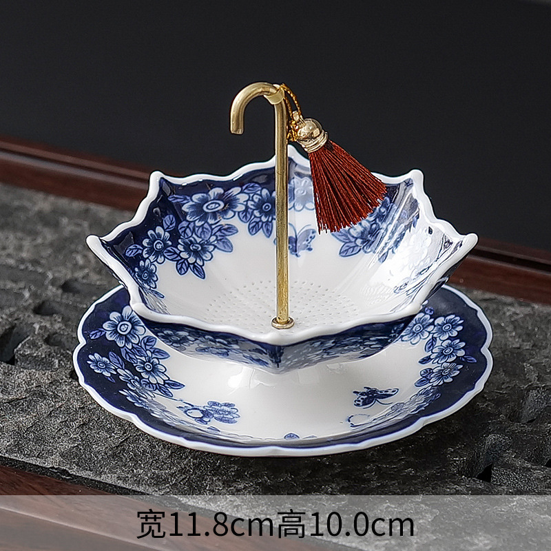 クリエイティブ青と白の傘茶漏れ茶フィルターセラミック茶フィルター茶道アクセサリー茶テーブル茶テーブル装飾装飾品|undefined