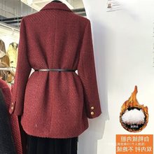 红色西装羽绒服女2023冬新年战袍宽松气质中长款小个子收腰外套潮