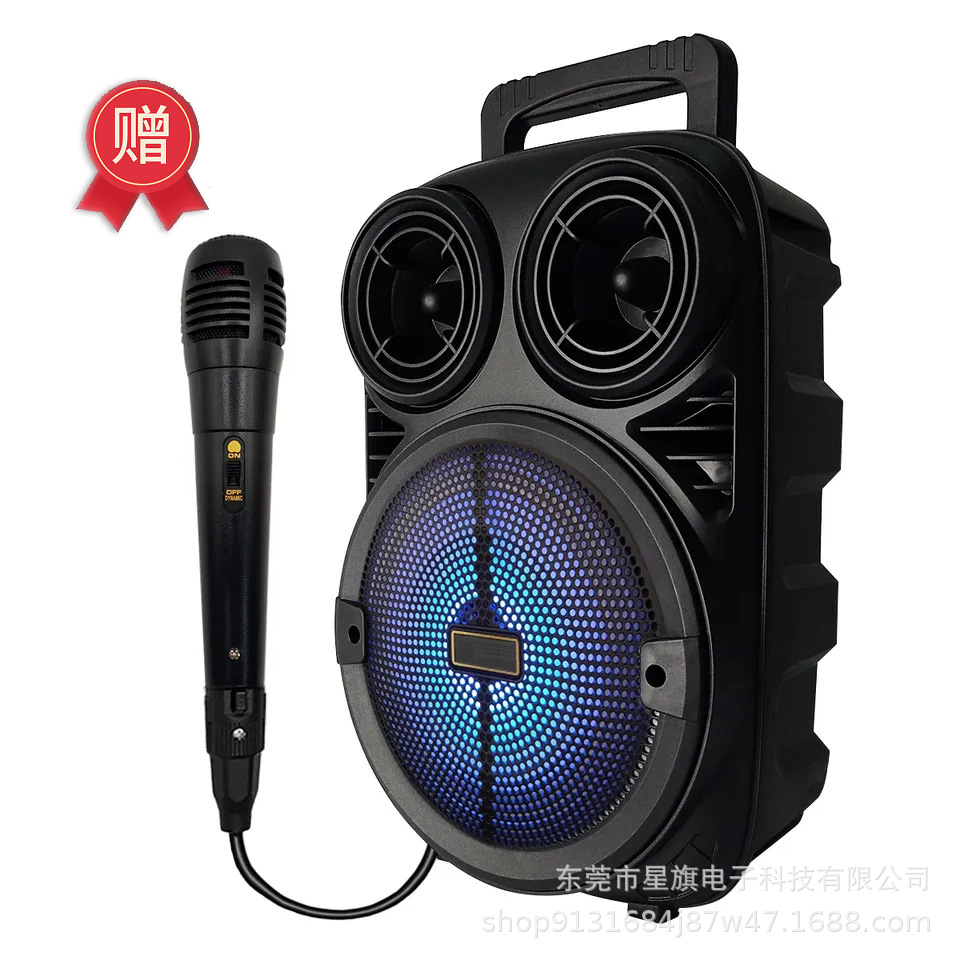 Micrófono de audio Bluetooth portátil al aire libre portátil subwoofer micrófono karaoke tarjeta cuadrada altavoz de baile comercio exterior