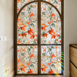XC3047 Fresh Retro Flower Rattan Maple Leaf Sunlight Colorful Electrostatic Glass Sticker Window Sticker Double-sided Visual Decoration