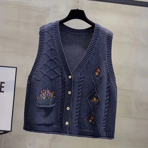 Art Deco Retro Style Autumn Knit Cardigan New Lace Embroidered Vest Jacket Women Loose Matchy Matchy Open Cardigan