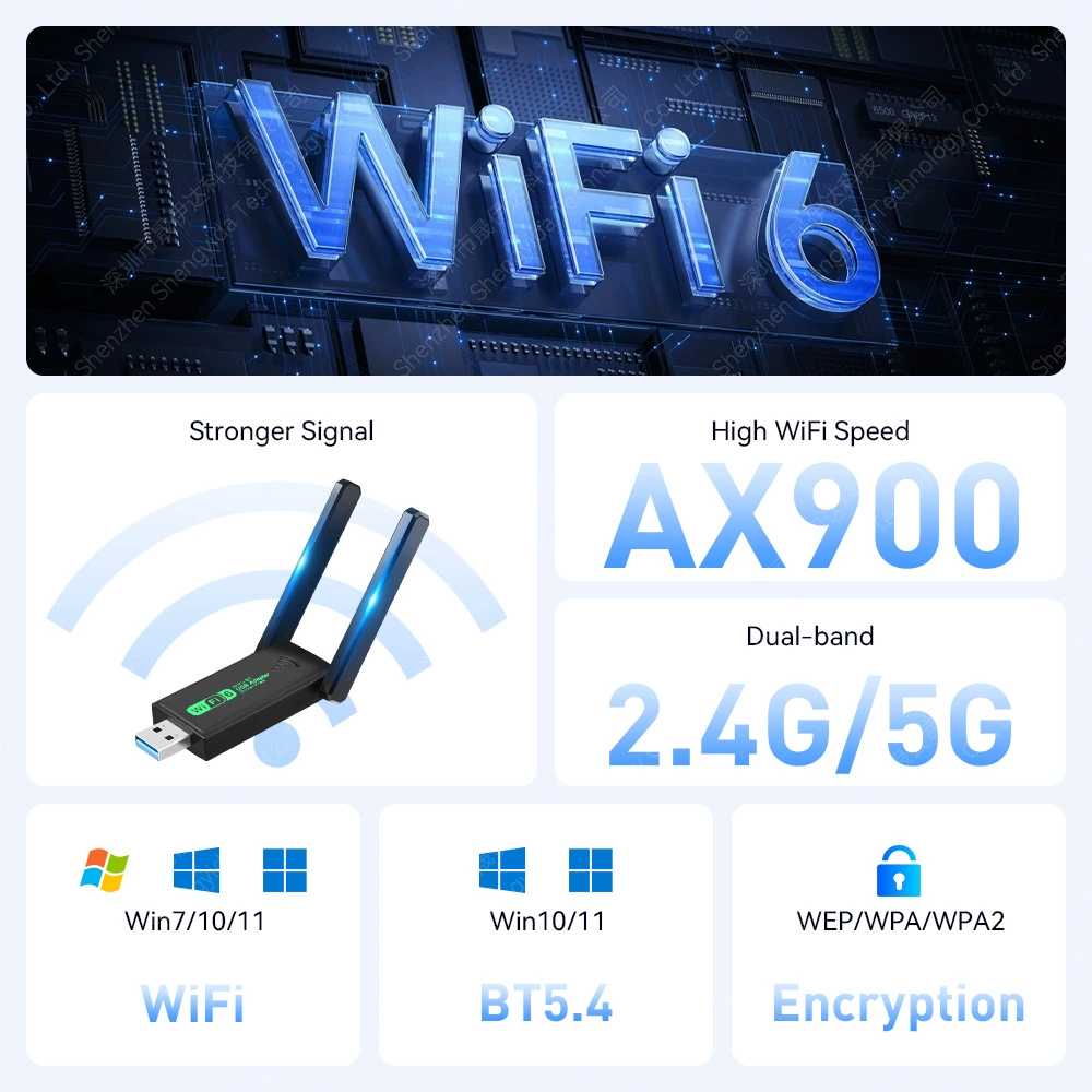 Внешний USB адаптер WiFi6 без драйверов приём/передача, двухдиапазонный 5G с Bluetooth 5.4, комбинированная беспроводная сетевая карта