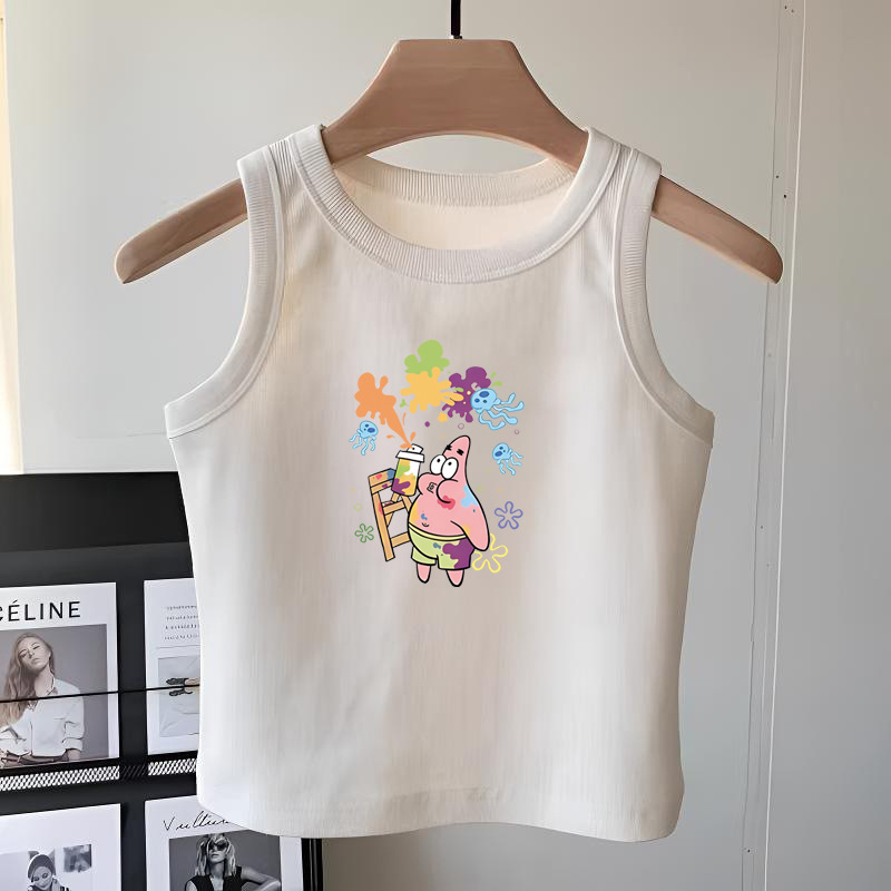Girls' pure cotton white sleeveless T-shirt vest, summer style, versatile camisole top for middle and large children, suitable for wearing alone.