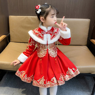 New Year's Clothes for Girls Winter Hanfu 2024 New Chinese Style Children's Baby's New Year Tang Suit Festive Clothes for Winter