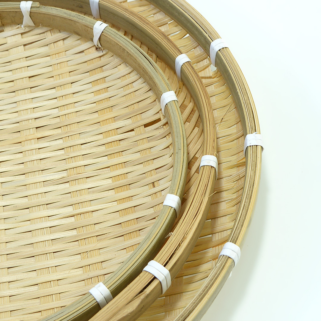 Bandeja de almacenamiento de bambú, recogedor redondo, canasta de secado de boca baja, tamiz de bambú, plato de bambú, canasta de comida, productos de bambú