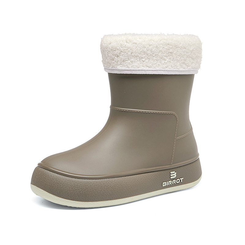 Nuevos zapatos de lluvia de terciopelo para mujeres de color sólido de moda coreana impermeable, antideslizante, fondo suave, estudiantes de manga corta, botas de lluvia cálidas
