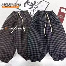 2025男女童加绒裤子儿童秋冬时髦洋气格子宽松冬天保暖潮流卫裤
