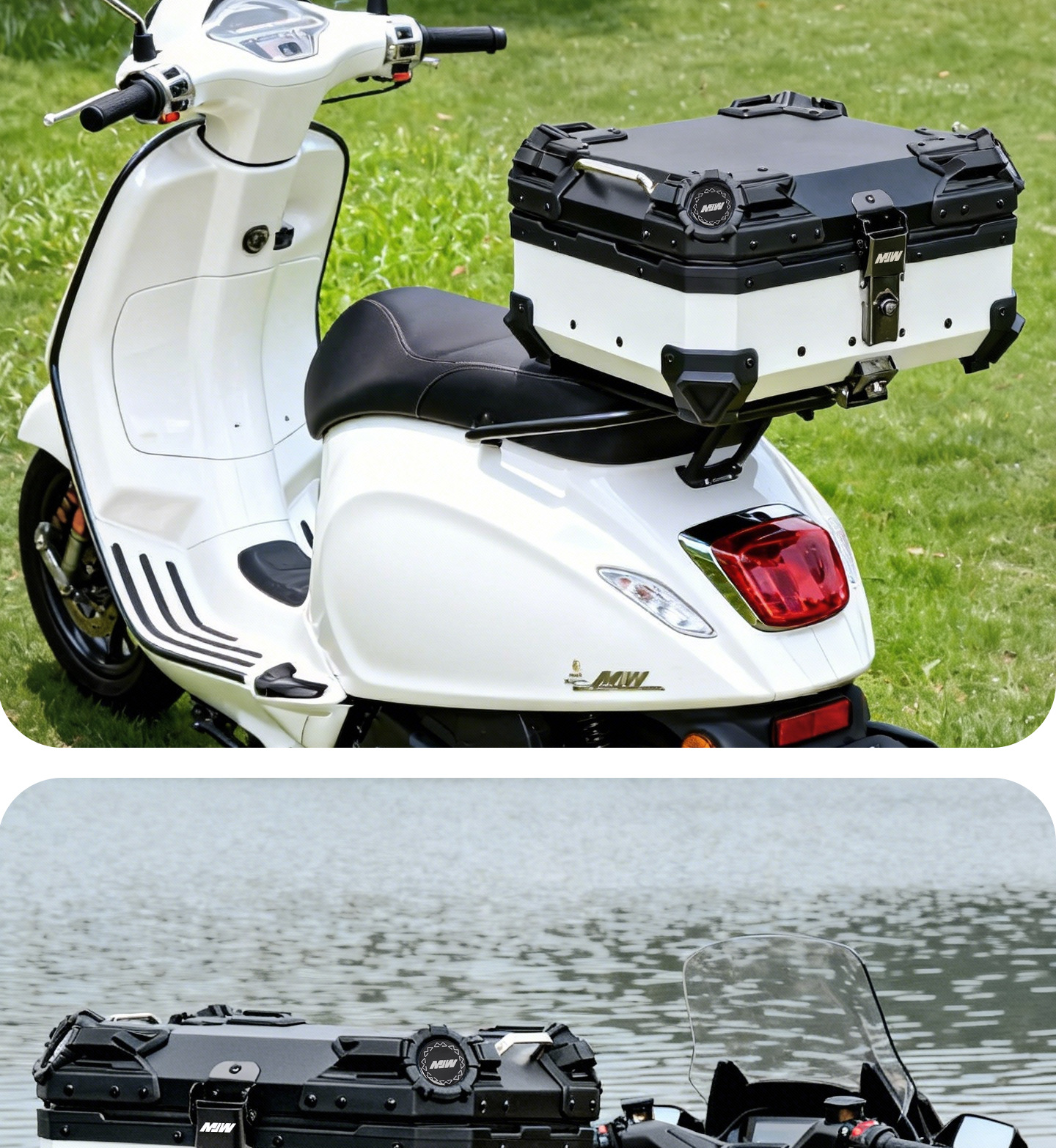 Motorcycle Mjw28L Clock-Style White Quick-Release Aluminum Alloy Tail Box Scooter Luggage Box Electric Vehicle Tail Box