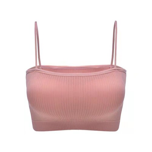 抹胸无缝内衣女细肩带螺纹一字围裹胸防走光打底吊带美背跨境批发