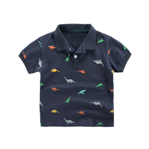 Boys' Short Sleeve T-Shirt Lapel POLO Shirt 2022 Summer New Cartoon Dinosaur Print Children's Clothes