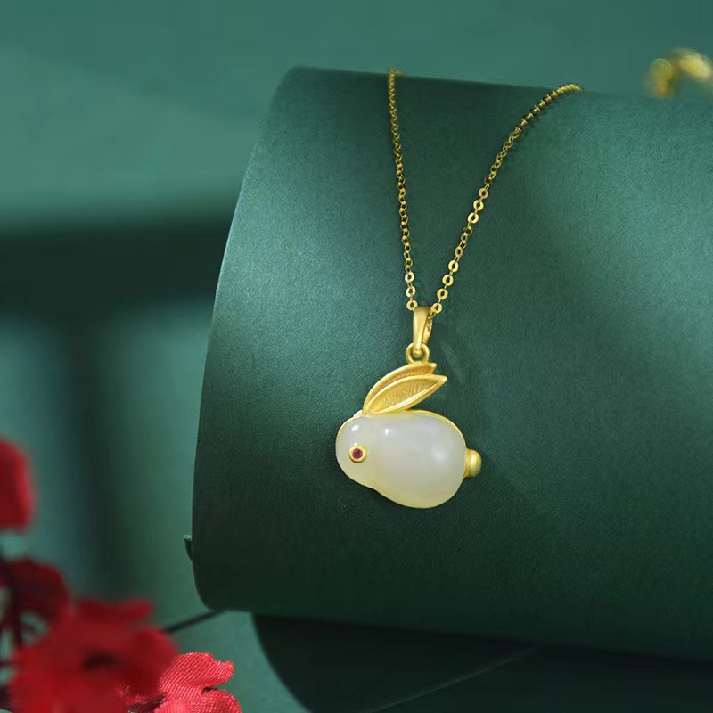 Cute Rabbit Titanium Steel Plating Inlay Artificial Gemstones Rhinestones Pendant Necklace Colorza_colorza_4