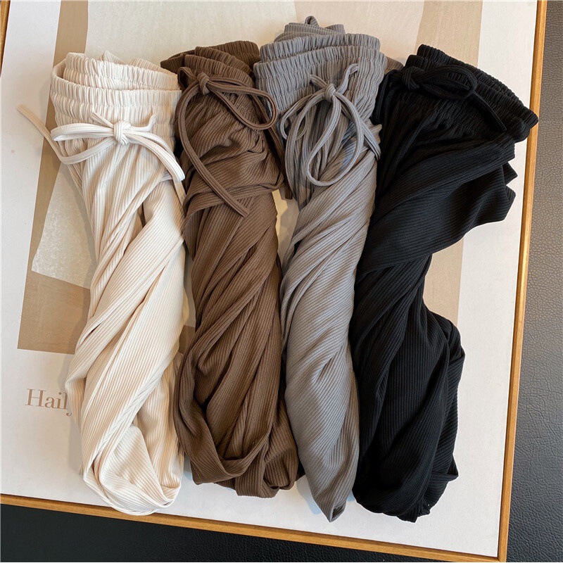 [Official Picture] 145 Small Drawstring High Waist Threaded Knitted Wide Leg Pants Women's Spring and Summer Dinging Casual Pants