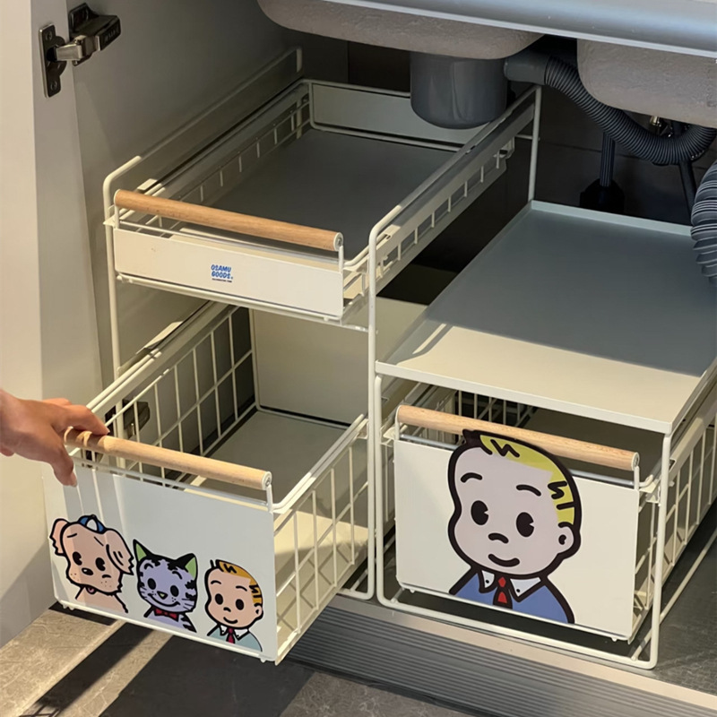 キッチン収納ラックキャビネットバスケット家庭用多機能食器調味料引き出し層状シンク下収納ラック|undefined