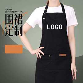 外贸跨境挂脖围裙定制防水防油家用厨房网红工作广告围裙定制logo