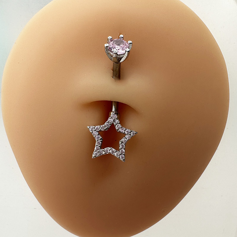 Diamond Studded Zircon Navel Piercing Belly Button Ring Luxury_voghion.com