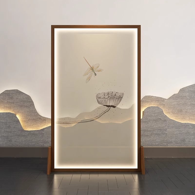 Nuevo estilo chino pantalla partición hotel dormitorio móvil lámpara de banda de madera sólida hilo translúcido baño