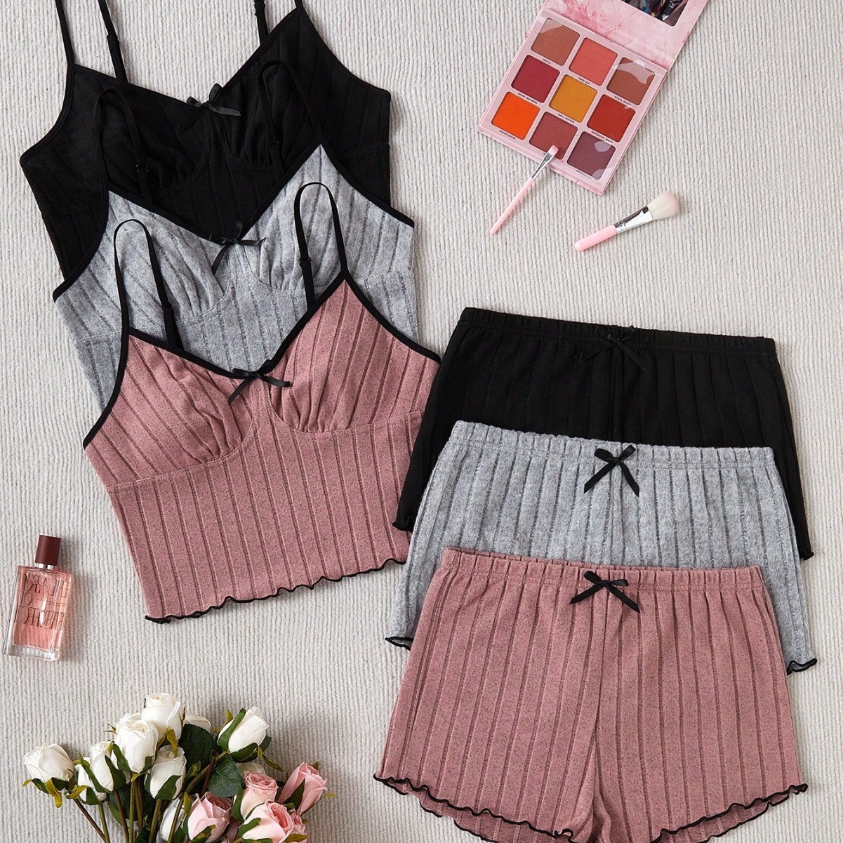 Cross-Border European and American Style Elastic Large Size Pajamas, Feminine Polyester Cotton Edge Suspender Shorts, Brushed Pit Strip Home Clothes