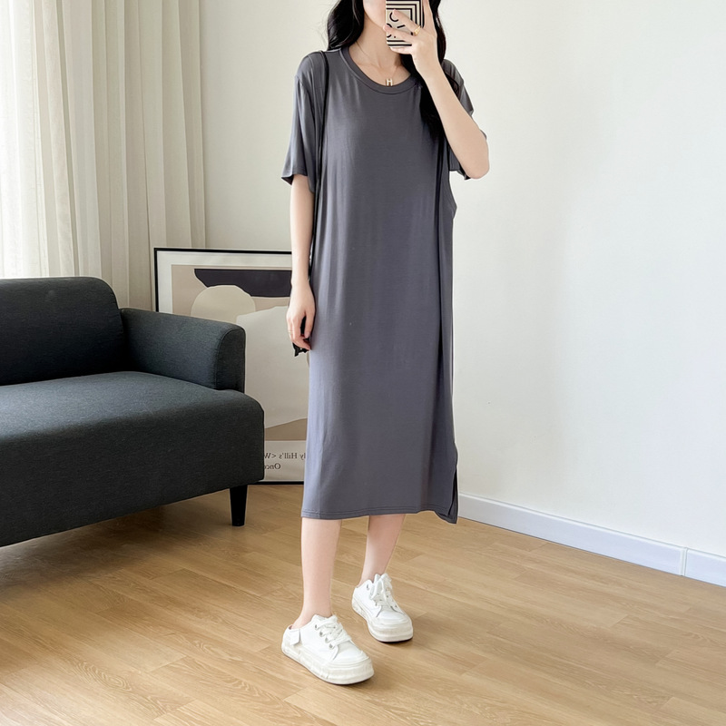 Modal Nursing Dress with Breast Pads, Summer Outer Nightgown, Mid-Length Casual Home Dress, Pajamas, Nursing Clothes