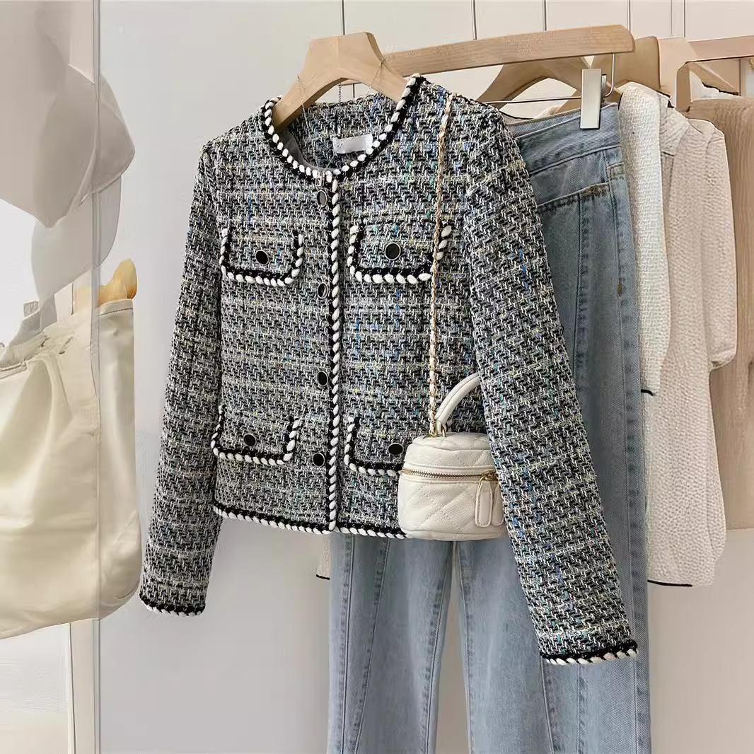 Special Offer in Stock Celebrity Small Fragrant Style Outwear for Women Spring and Winter New Style French Style Tweed Short Top