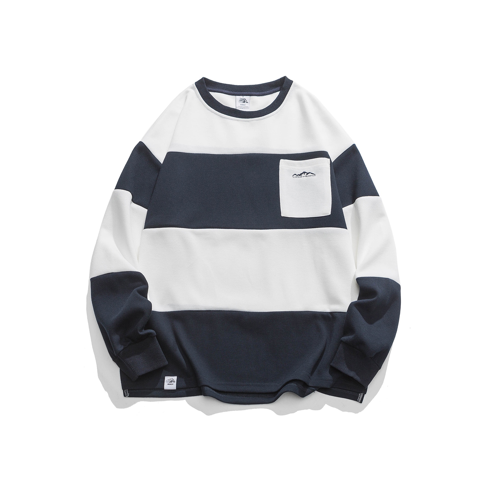 城市凡品 2023春季新款男裝日系cityboy藍白粗條紋字圓領衛衣寬松