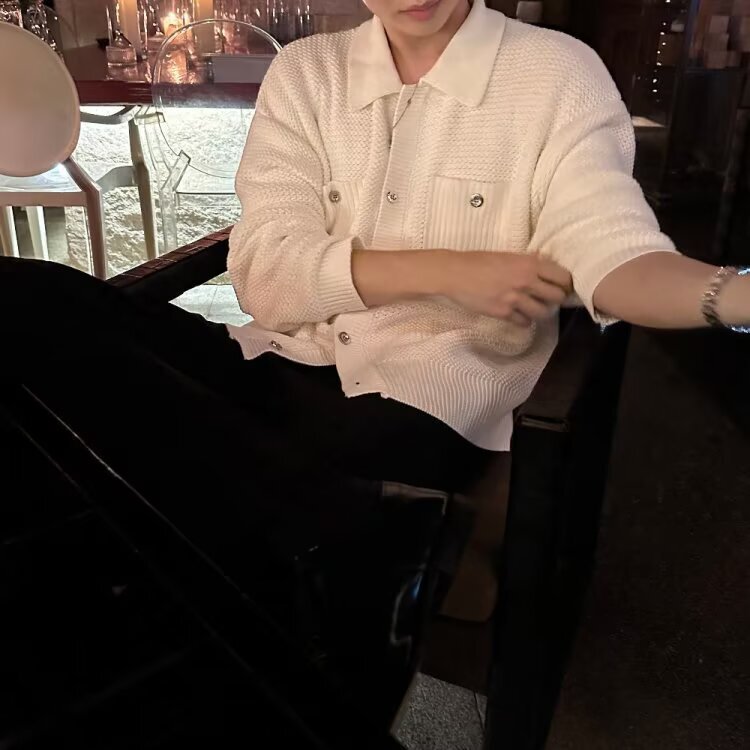 Cross-Border Solid Color Woven Tweed Symmetrical Pocket Lapel Button Placket Long-Sleeve Versatile Casual Men's Jacket for Commuting