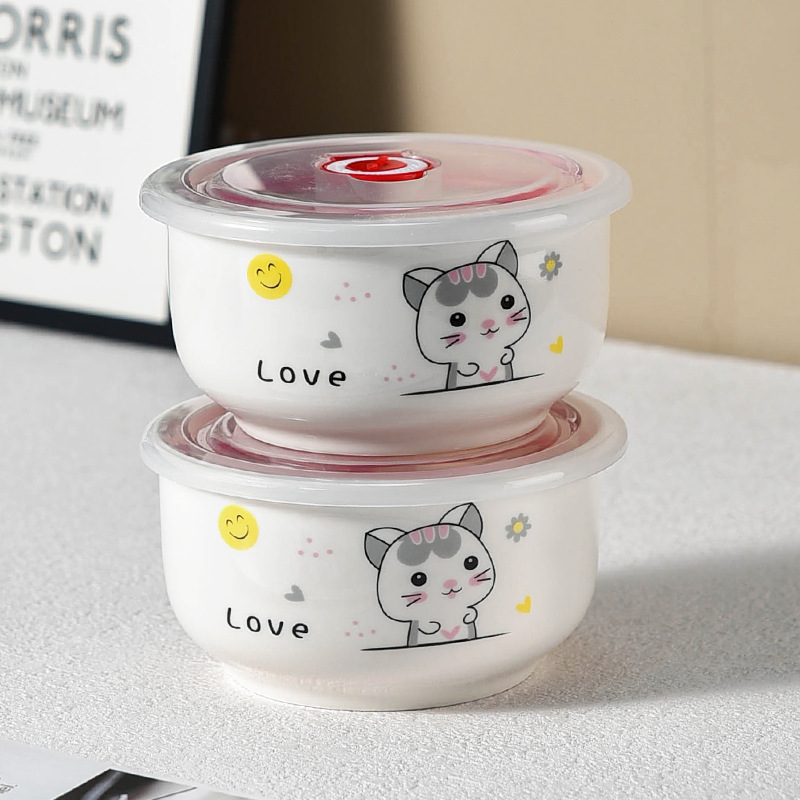 [Múltiples opcionales] cuenco de cerámica fresco cuenco de fideos de burbujas caja de almacenamiento de refrigerador microondas con cubierta sellada caja de almuerzo