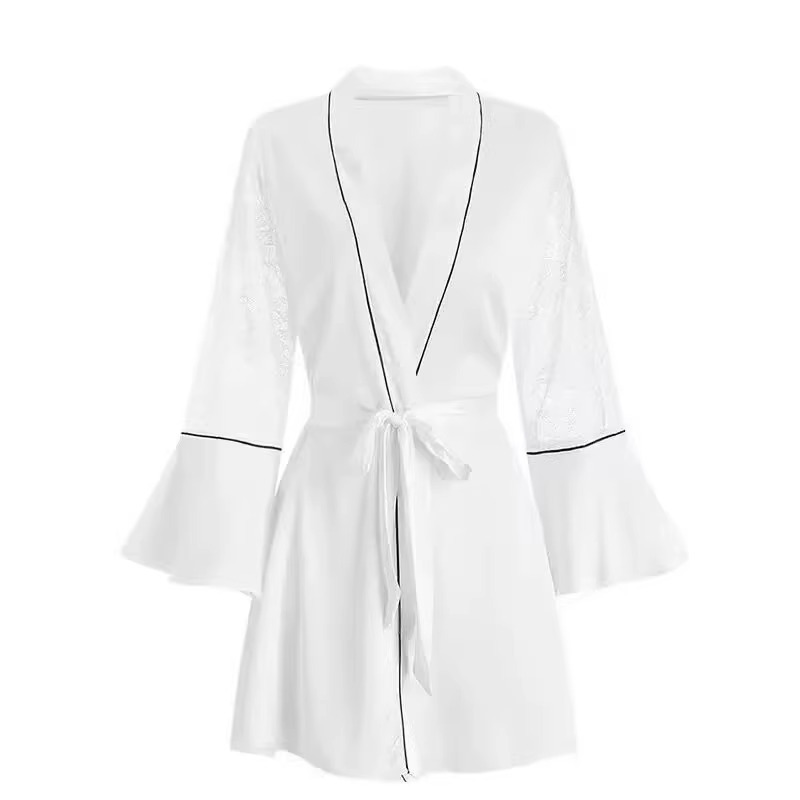 2025 nuevo sexy vestido de alta sensación vestido de pijama de seda de hielo vestido de encaje de corbata V vestido de pijama cojín de pecho