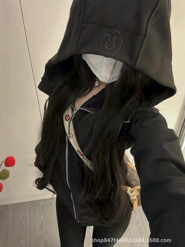 露露同款scubu 女士全拉链连帽衫秋冬加绒款休闲修身卫衣外套|undefined