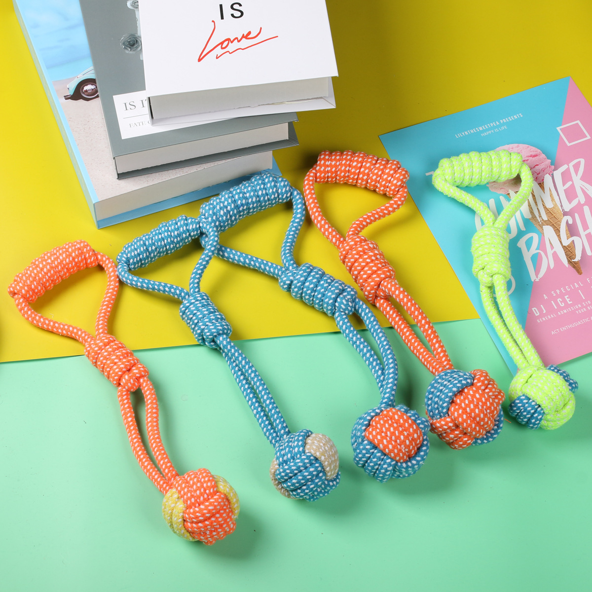 Juguetes transfronterizos para mascotas cuerdas de algodón trenzadas resistentes a la mordedura cachorro molar juguetes para perros