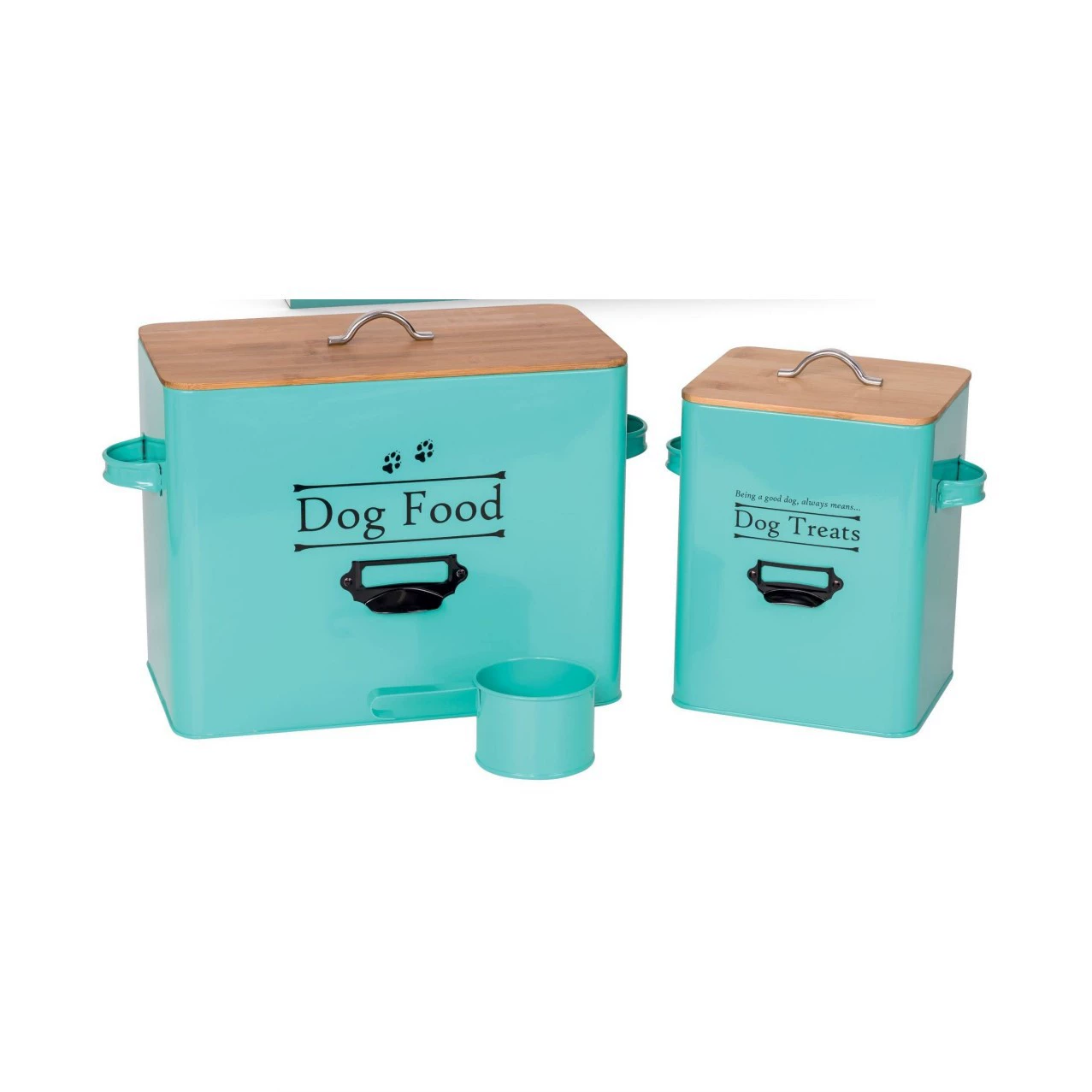 Железный резервуар для хранения корма для домашних животных Бамбуковая крышка с ложкой Корм для собак Бак для корма для кошек Amazon Специально для экспорта