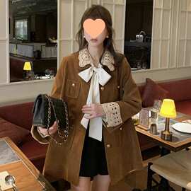 原版有内里小香风美拉德穿搭巨好看的翻领中长款麂皮丝绒外套风衣