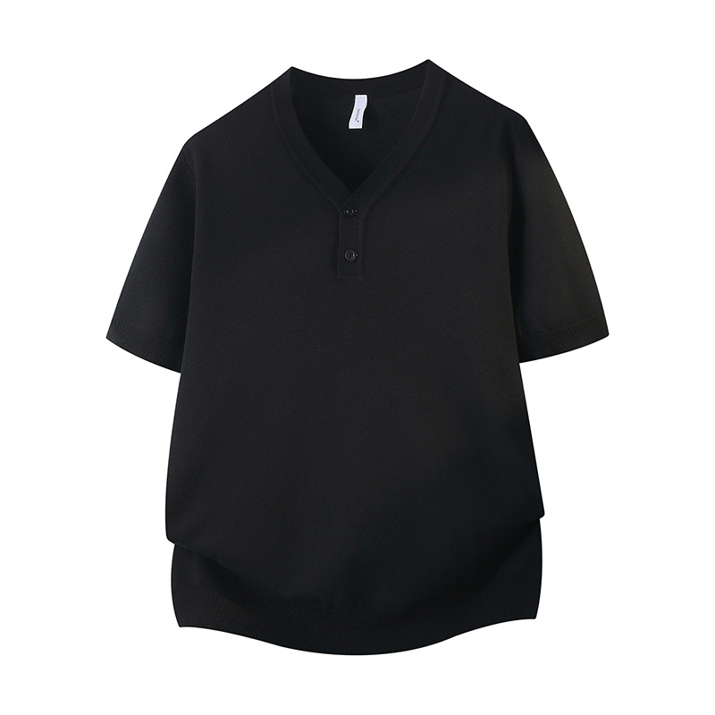 V-collar Henry camiseta de manga corta camiseta de hombre botones viejos negocios delgado hielo verano fábrica transfronteriza al por mayor